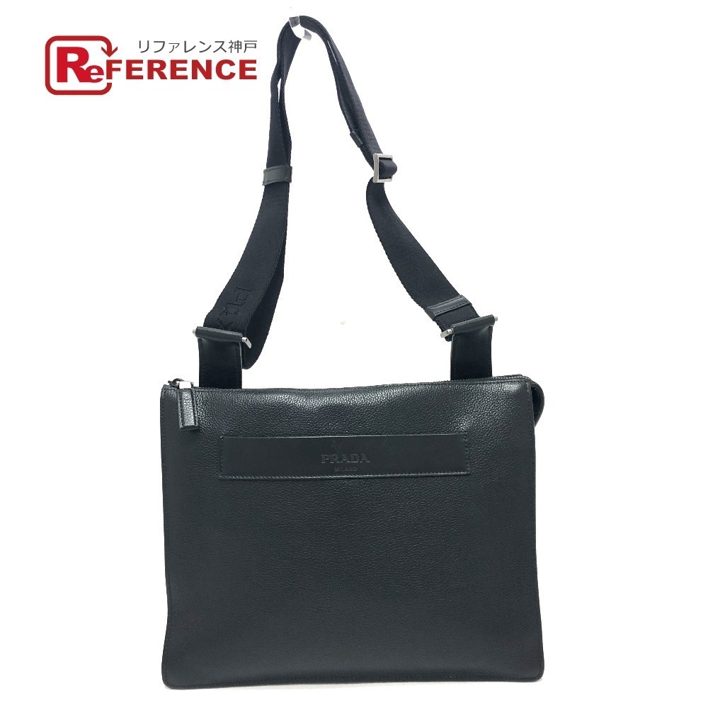PRADA Triangle Plate Messenger Bag Crossbody Shoulder Leather Black